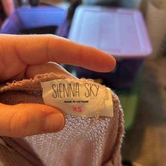 Sienna Sky brown V-neck, long sleeve waffle knit button down front top - Picture 4 of 4